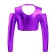 thumbnail image 2 of Alvivi Girls Shiny Metallic Dance Crop Top Long Sleeve Tank Top for Jazz Hip Hop Dancing Performance Purple 6, 2 of 5