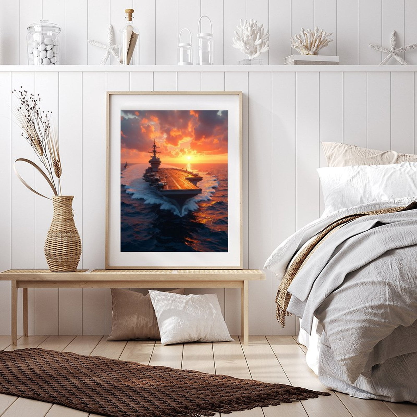 Diamond Art Kit for Adults, Aircraft Carrier Ocean Sunset Scene Diamond Painting for Adults Beginners, 5D DIY Diamond Art Painting Kits, Colorful Diamond Painting Craft for Home Decor 12x16