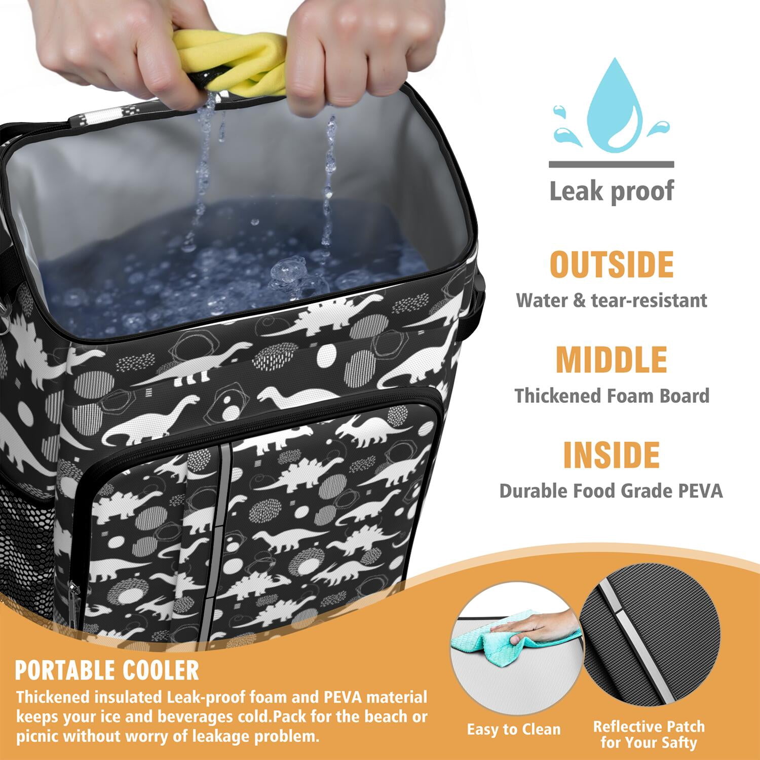 Travel Cooler Bag - Dinosaur Silhouette Pattern Camping Beer Cooler Backpack with Bottle Opener- Waterproof Insulated Picnic Backpacks - Cooler Bag for Beach