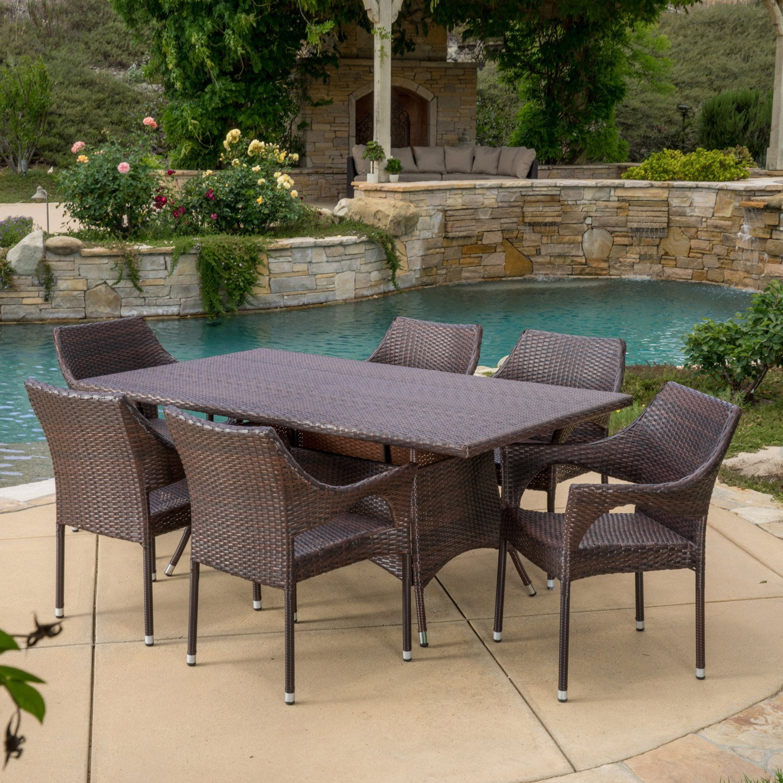 Sinclair 7pc Wicker Patio Dining Set: Metal Frame &#38; Weather-Resistant - Christopher Knight Home