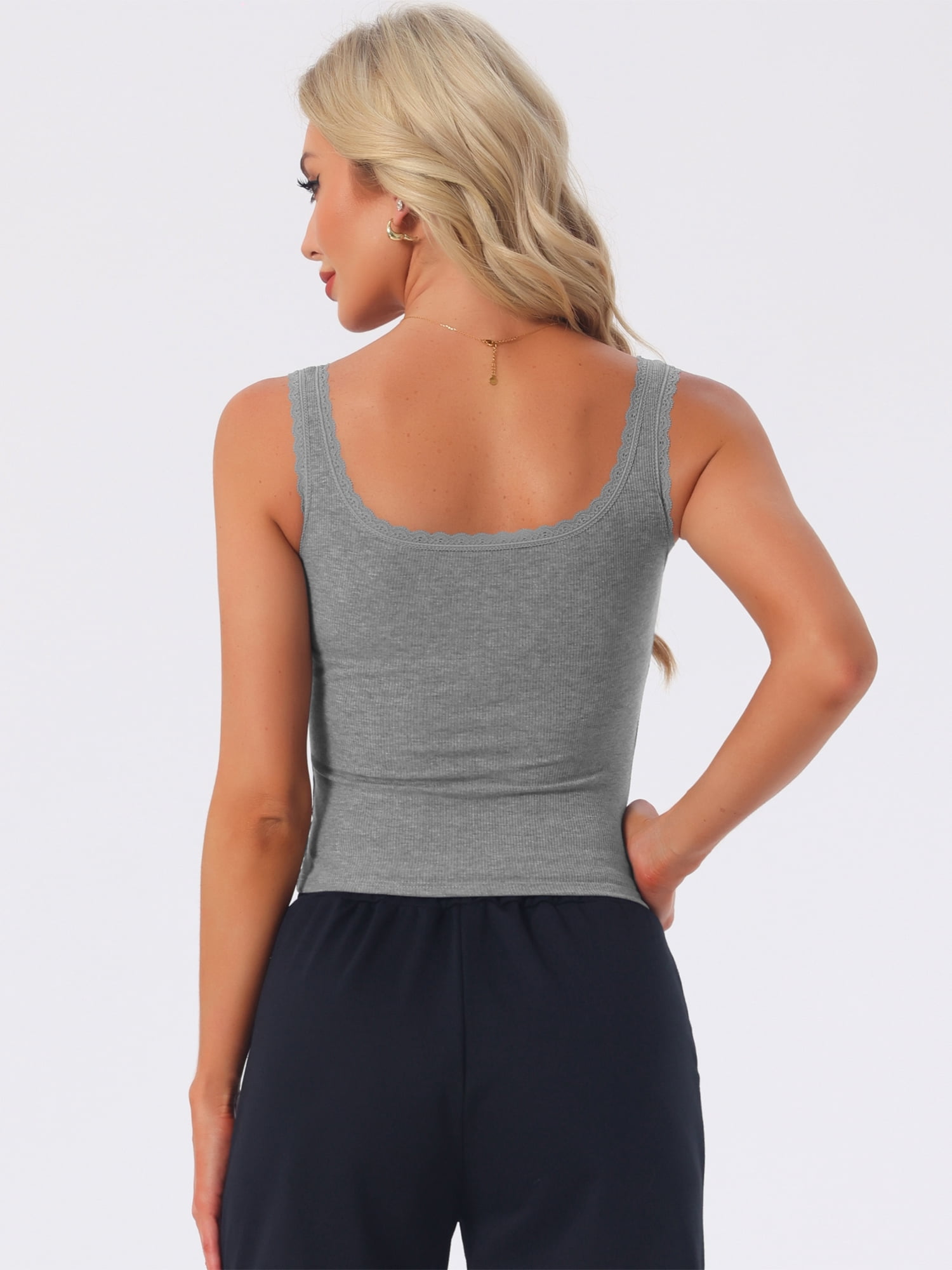 DARING DIVA Women's Jersey Lace Ribbed Knit U Back Soft Sleeveless Pajama S Grey