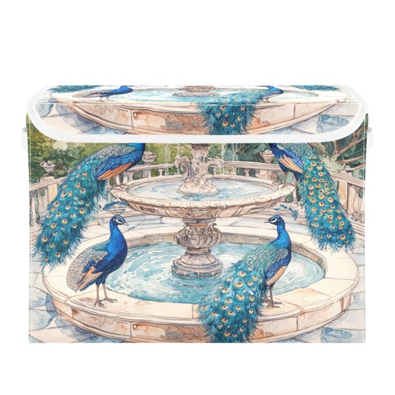 Storage Box With Lid 16.5x12.6x11.8In Foldable Stacked Household Storage Box Peacocks