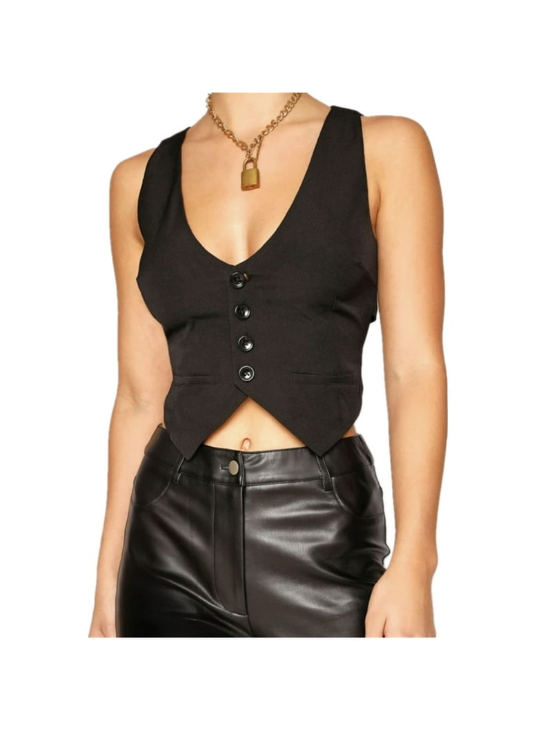 Acrawnni Dames Y2K Gilet Vest met Halter Hals, Knoopsluiting, Dressy Vests, Smoking-Jasje, Strakke Pasvorm, Vintage, Straatkleding, Mouwloos Racerback, A-zwart, S Acrawnni Dames Y2K Gilet Vest met Halter Hals, Knoopsluiting, Dressy Vests, Smoking-Jasje, Strakke Pasvorm, Vintage, Straatkleding, Mouwloos Racerback, A-zwart, S