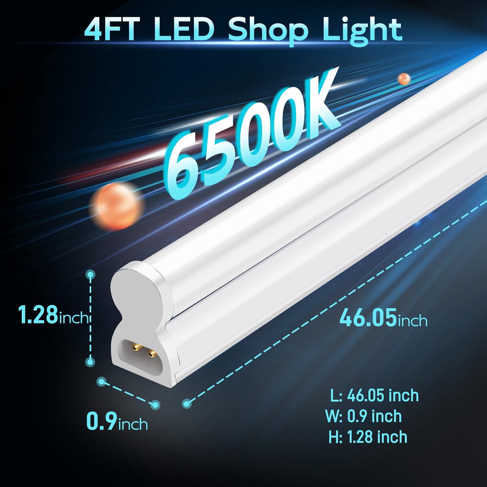 Hlite 6-Pack T5 LED Shop Light, 4FT 22W 2200LM 6500K Daylight, Plug in/Hardwire, Linkable Utility Light for Garage, Warehouse, Workshop, Under Cabinet