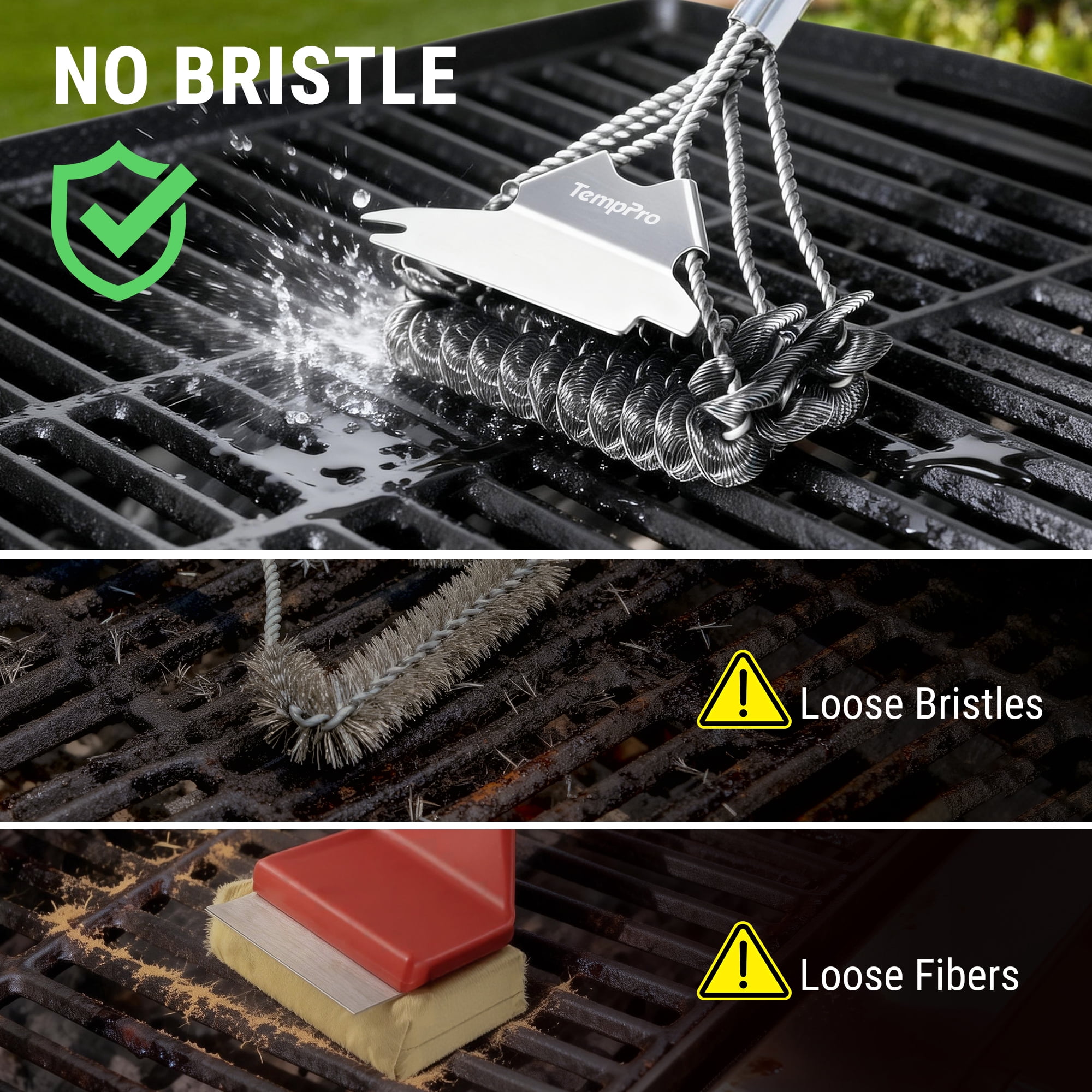 TempPro Grill Brush and Scraper Bristle Free, Safe BBQ Brush for Grill, Stainless Grill Grate Cleaner (Formerly ThermoPro)