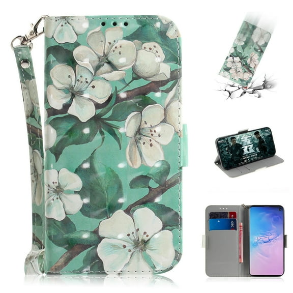 Galaxy S10 Plus Case, S10 PlusCase, Allytech 3D PU Leather Protective Cover & Pocket Lanyard Wallet with Cards Holder, Support Kickstand Slim Case for Samsung Galaxy S10 Plus, Big Flower
