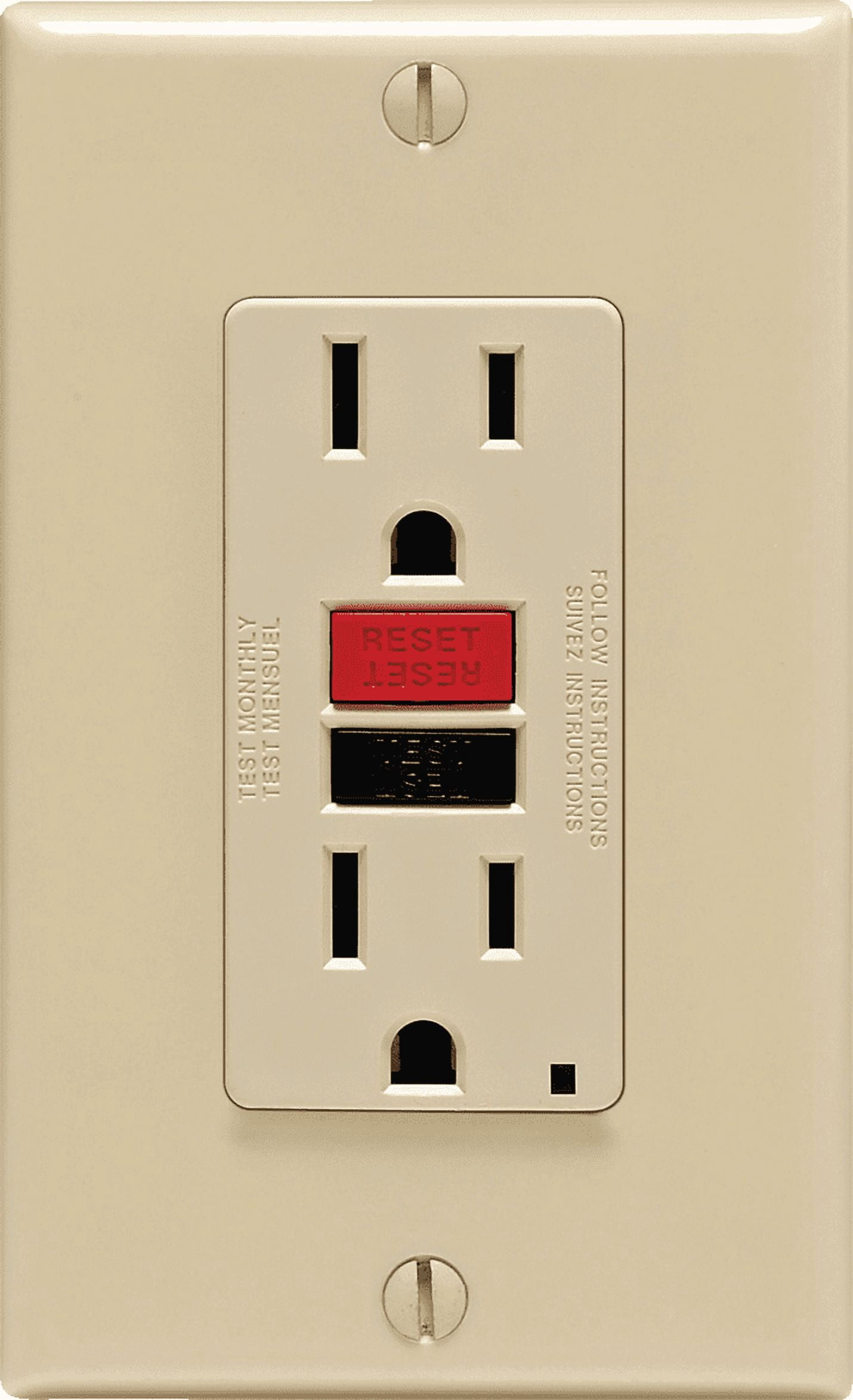 Leviton GFCI Receptacle in Ivory — UL Listed for US Residential Electrical Code Compliance, Drop-in NEC-Standard Wiring