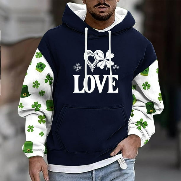 Sudadera con capucha para hombre, estilo informal, con estampado del Día de San Patricio, con cordón y manga larga, de poliéster.