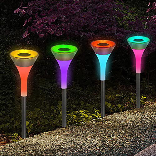 6 Pack Solar Lights Outdoor Garden Lights Color Changing Solar Pathway Lights 