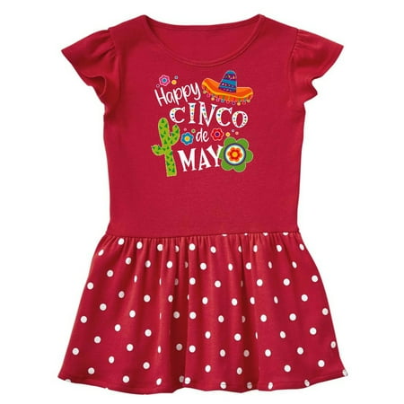 

Inktastic Happy Cinco de Mayo- Sombrero Cactus Flowers Gift Toddler Girl Dress