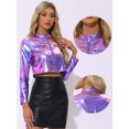 thumbnail image 2 of DARING DIVA Women's Cropped Jacket Metallic Stand Collar Long Sleeve Crop Jackets S Blue, 2 of 6