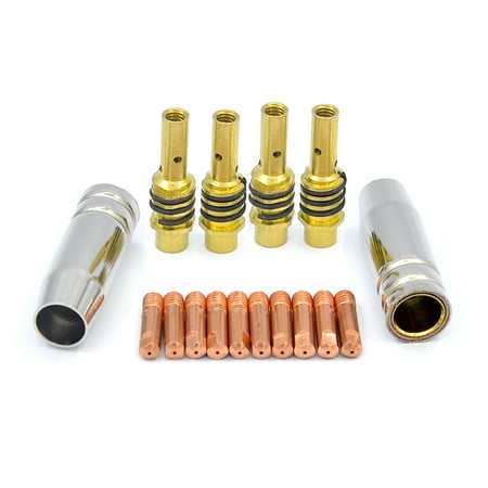 

QUSENLON 16 Pack Welding Nozzles 15AK 1.0mm Contact Tip With Holder CO2 MIG Welding Torch Air Cooled MB Welding Tools Accessories