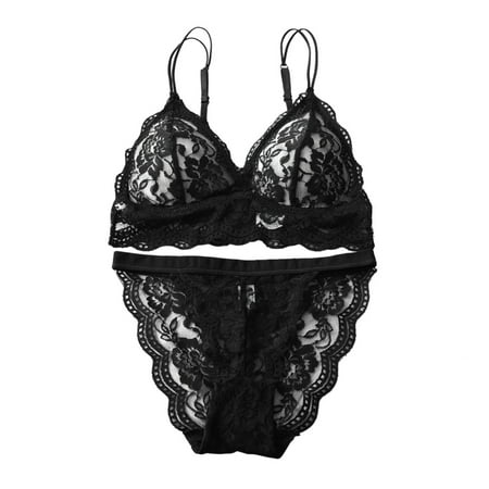 

Women Perspective Lace Bra Briefs Set Hollow Panties Seamless Underwear Pad Intimates