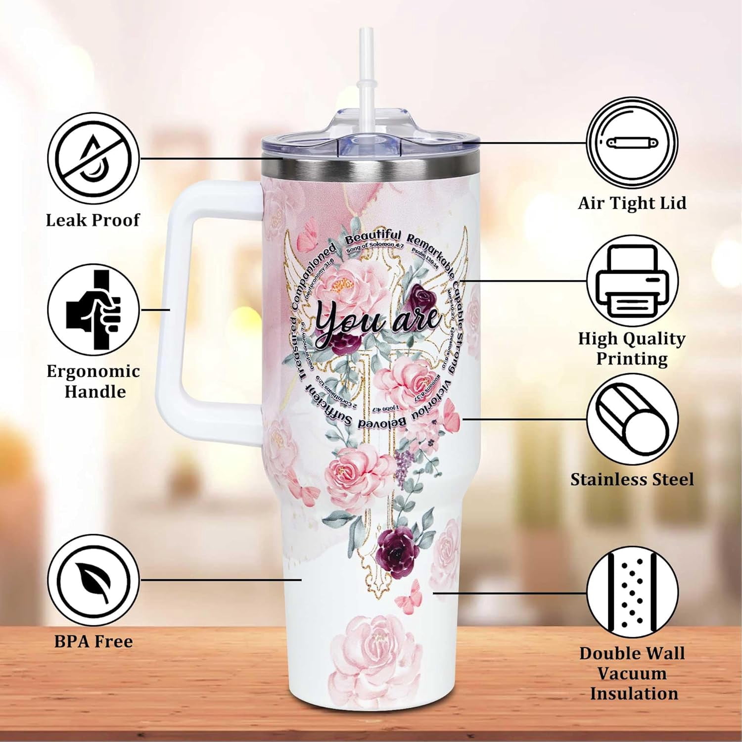Christian Gifts For Women, Mothers Day Gifts for Women, 40 OZ Christian Tumbler Cup, Birthday, Christmas, Religious, Inspirational, Thank You Coworker, Friends Gifts Idea - You Are Tumbler