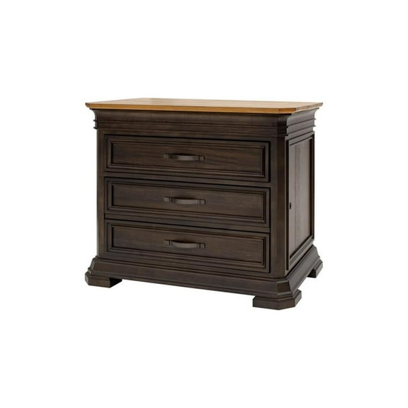 Bowery Hill Executive Lateral Filing Cabinet With Solid Wood Plank Top in Brown