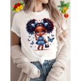 thumbnail image 1 of Vintage Crew Neck Short Sleeve Polyester T-Shirt with Geometric Pattern for Women - Classic Knit Fabric Tee for Summer - Casual Printed Top, 1 of 6