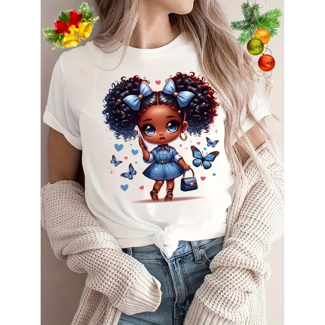 Vintage Crew Neck Short Sleeve Polyester T-Shirt with Geometric Pattern for Women - Classic Knit Fabric Tee for Summer - Casual Printed Top