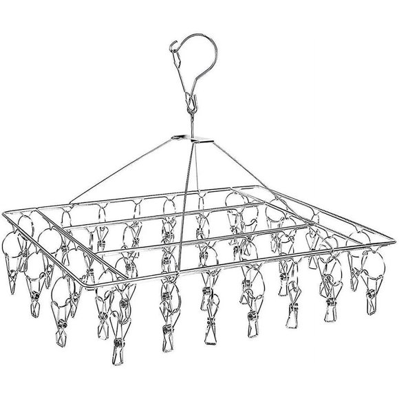 Stainless Steel Sock Dryer For Clothes Rack With 36 Clothespins, Windproof Rectangular Small Clothes Dryer With Pegs Clips For Socks Hanger Underwear