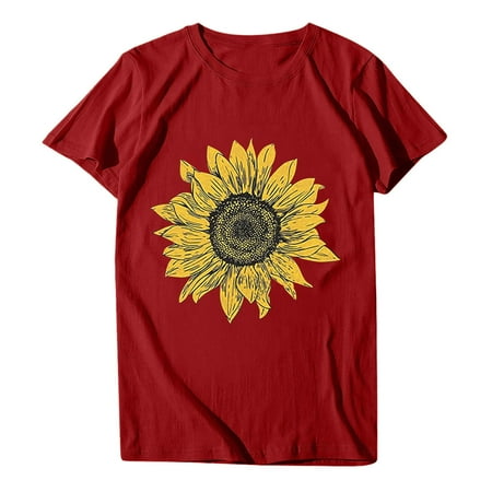 

Women s Short Sleeves Floral Print Casual Tops Pullover Blouse T-shirt Round-Neck Maternity Shirts Red XXL