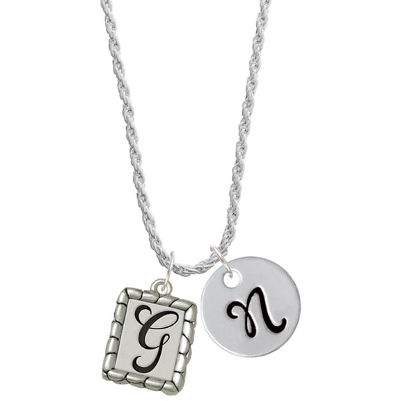 Delight Jewelry Silvertone Pebble Border Initial - G Silvertone Script Initial Disc - N - Charm Necklace, 20"+3"