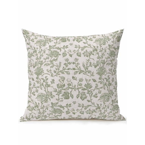 Waterproof Outdoor Throw Pillows with Inserts 16"x16", Farmhouse Sage Green Soft Decorative Pillowcases for Couch Bedroom, Vintage Flower Leaf Botanical Pillow Covers for Sofa Living Room