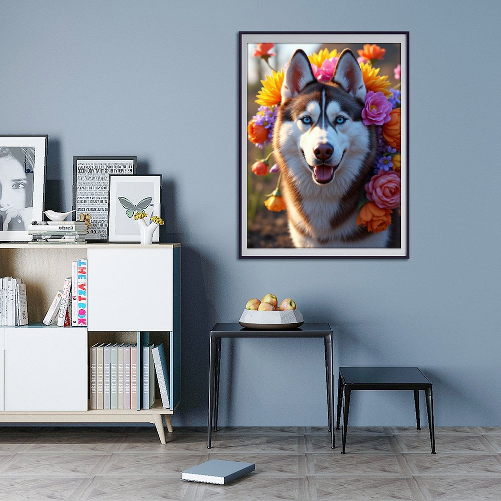 Diamond Art Kits for Adults - 5d Bright Husky Floral Portrait Diamond Painting for Adults, Diamond Art for Adults Beginners, Diamond Painting Kits for Adults for Home Wall Decor