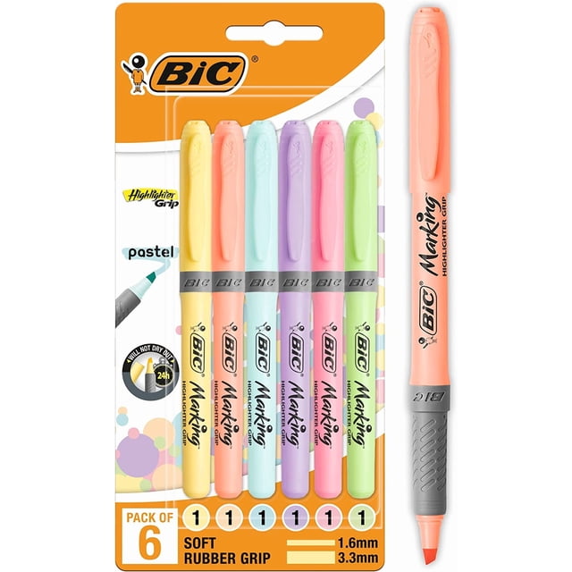 Highlighter Grip Pastel, Highlighter Pens with Adjustable Chisel Tip, Rubber Grip for Extra Comfort, orted