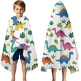 thumbnail image 3 of Vivid Colored Dinosaur and Leaf Pattern Hooded Bath Towel，50"x30" for Ages 3 To 12 Kids, Quick Dry Lightweight Soft Microfiber Hood Beach Towel Cover Up for Kids, 3 of 7