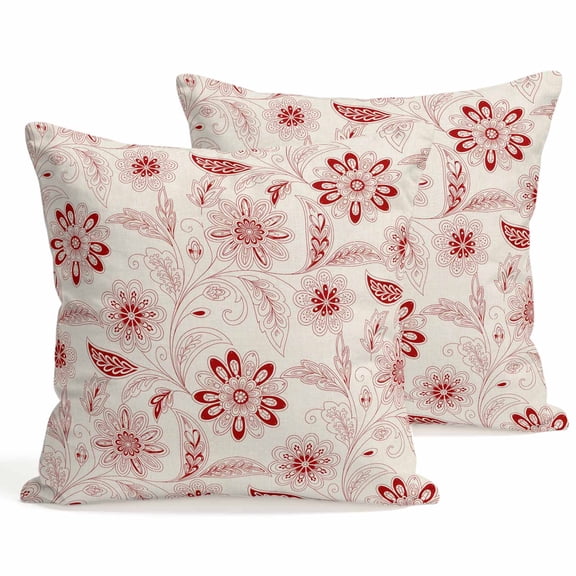 Throw Pillow Covers 18x18 Inch Set of 2 Red Paisley Pattern Decorative Pillows Cushion Case Soft Square Pillowcases Boho Tribal Vintage Flowers Throw Pillows for Couch Sofa Bed Chair Home Decor
