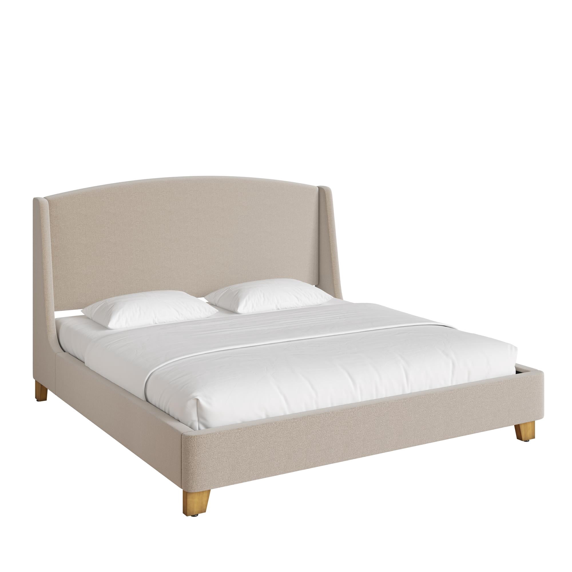 Better Homes & Gardens Windsor Platform Bed with Wingback Headboard, King, Wheat Boucle