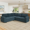 thumbnail image 3 of Marrber Blue 87" Compact Corner L Shaped Convertible Sectional Sofa with Pull Out Bed and Storage, Corduroy Tufted, 3 of 9