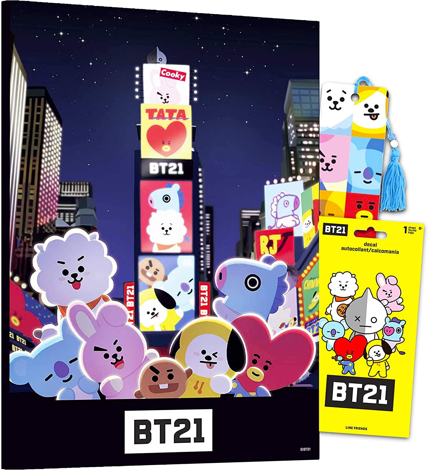 bt21 poster print wall art bundle bts mounted print poster for kids adults with bt21 decal sticker and bookmark bt21 party decorations room by brand kpop walmart com