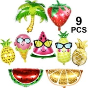 9 pcs Giant Fruit Mylar Balloons,25 Inch Fruit Helium Mylar Balloons, Pineapple Balloons, Watermelon Balloons, Ice Cream Balloons, Coconut Tree Balloons for Hawaii Party and Beach Party Decorations