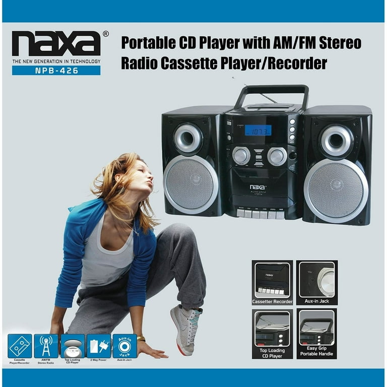 Naxa Portable CD/Cassette/AM/FM System, Black, MODB007FQNK8G