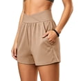 thumbnail image 5 of Mifsaly Womens Athletic Shorts 5 Inch Inseam Crossover V-Waist Workout Shorts with Pockets Soft Stretch Running Gym Exercise Yoga Clothes 2026 Khaki,S, 5 of 7