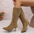 thumbnail image 4 of Women Pointed Toe Side Zipper Stiletto Knee High Boots Solid Color Faux Suede Elegant Fall Winter Boots Multi Color US Size 4.5 To 8.5 Khaki, 4 of 9