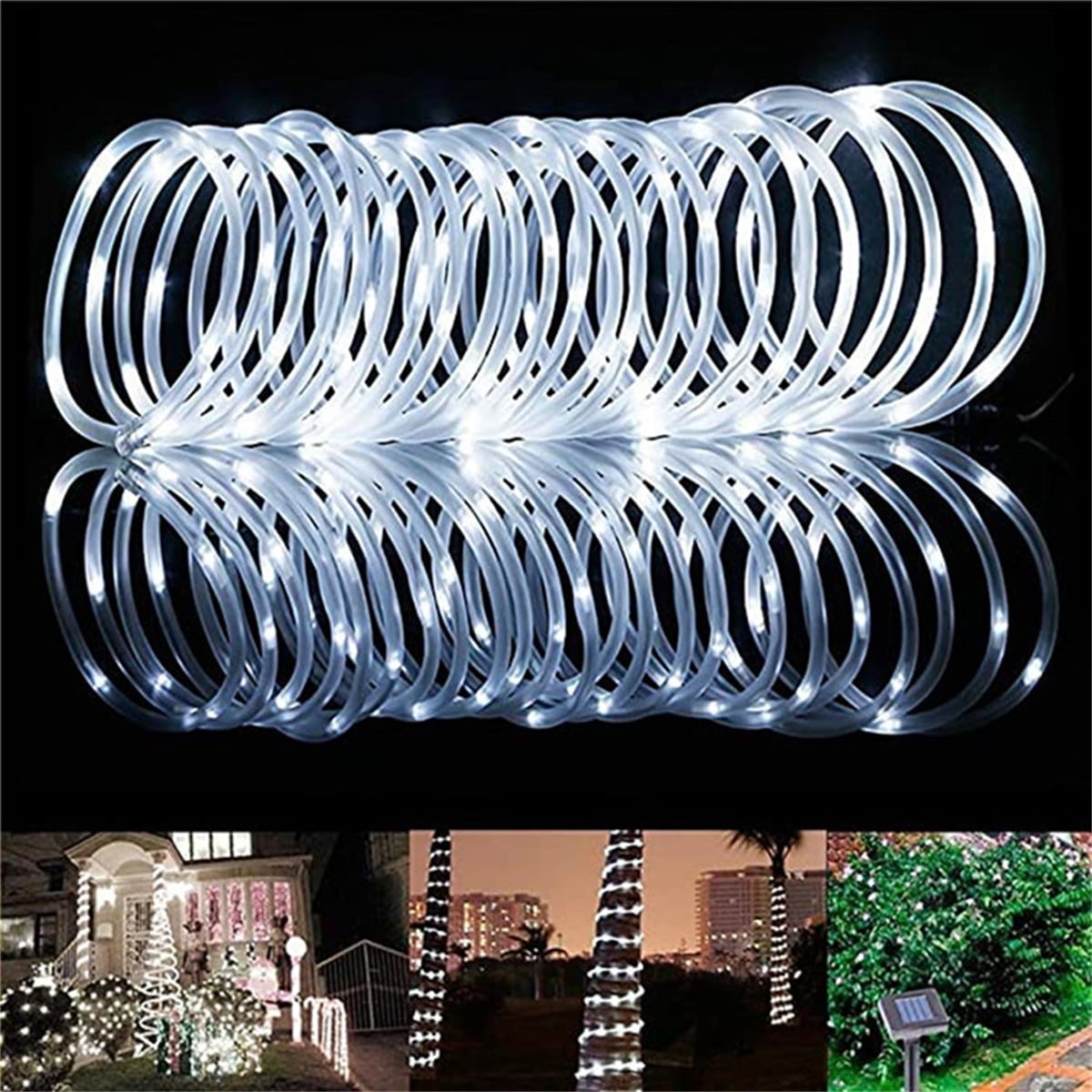 White Solar String Lights, Outdoor Waterproof LED Solar Powered Light, 72ft 200 LED Fairy Lights 8 Modes Wire Lights for Christmas Party Tree Wedding Yard Decorations, 2 Pack