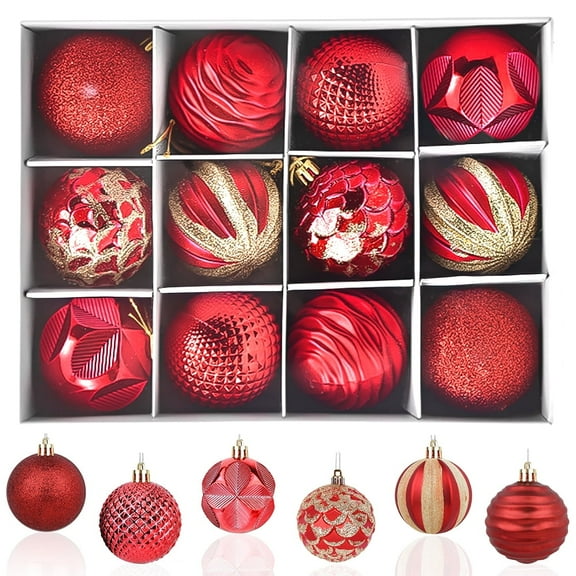 Januofit  60mm Christmas Balls Ornaments,12PCS Colored Shatterproof Plastic Decorative Hanging Tree Decorations Baubles Set for Xmas Tree Decor Holiday Party Wedding Decoration with Lanyard