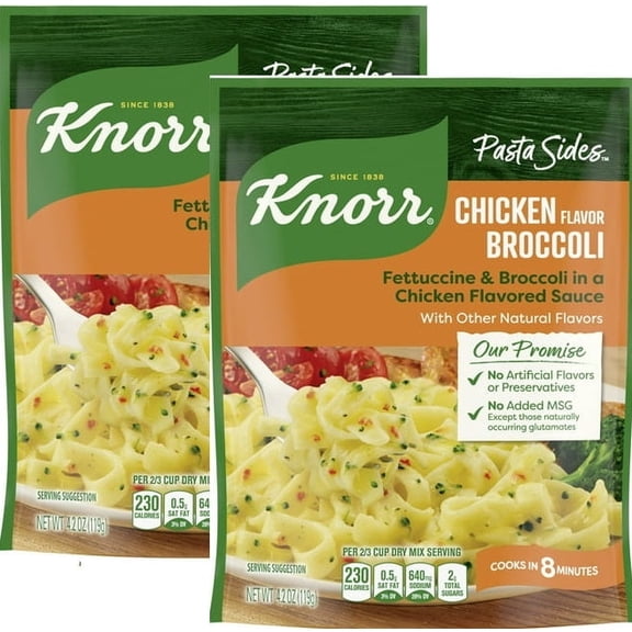 2 PK Knorr F Chicken Broccoli Pasta Sides, Fettuccine Pasta, Cooks in 8 Minutes, No Artificial Flavors, No Colors from Artificial Sources, No Added MSG, 4.2 Oz