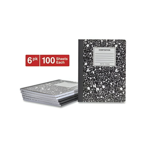 Composition Book Wide/Legal Rule, Black Marble Cover, 9.75 x 7.5, 100 Sheets, 6/Pack