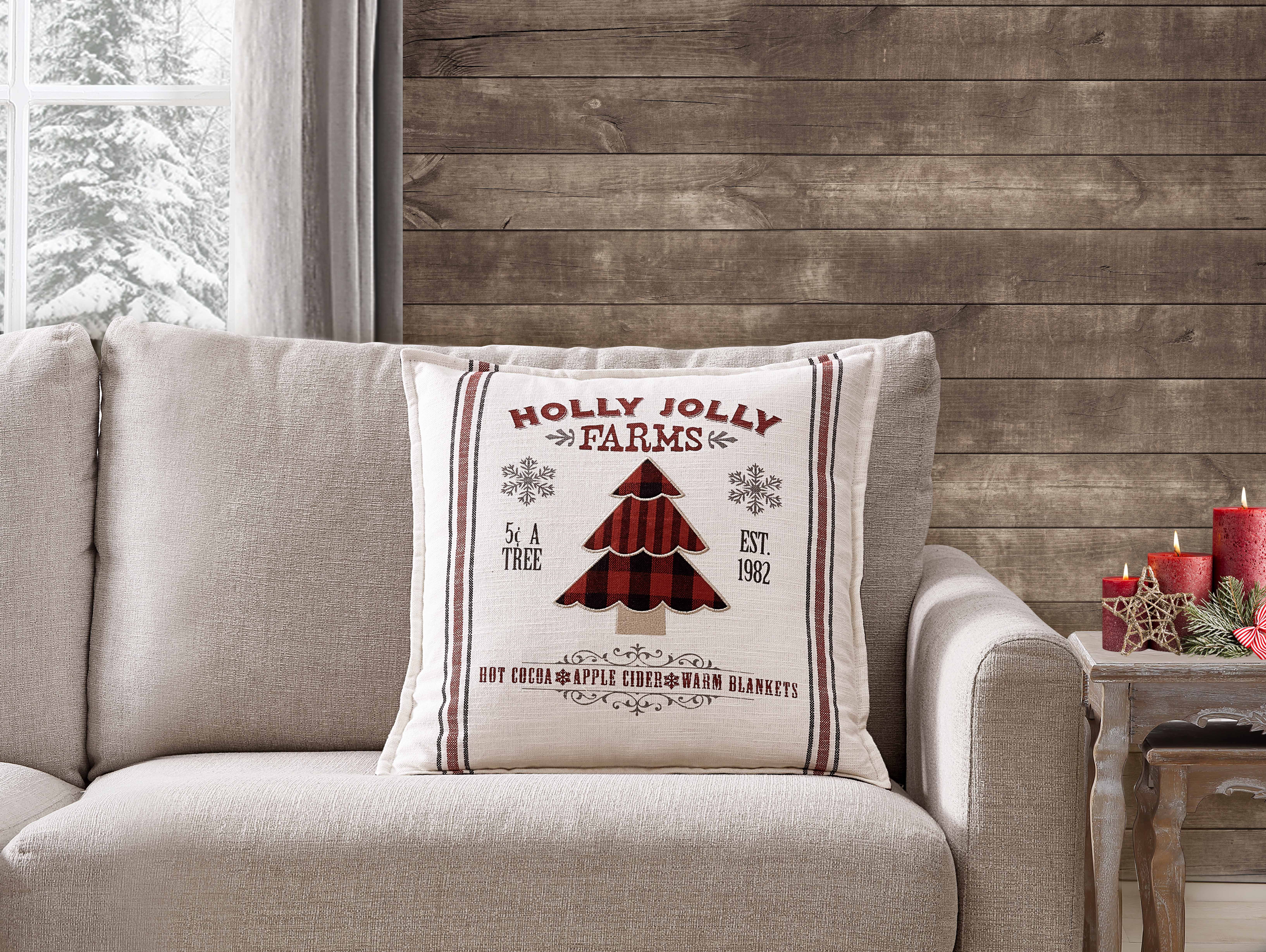 Mainstays Holiday Tree Farm Square Decorative Throw Pillow, 18" x 18", 1pc