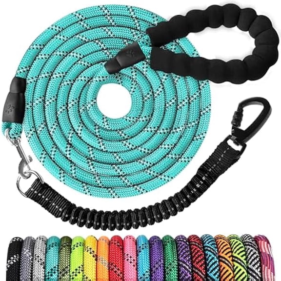 Eryueer Long Dog Leash 20FT: 3/8'' Heavy Duty Rope Leashes for Dogs Training with Lockable Hook Reflective Threads Bungee and Padded Handle - Dog Lead for Large Small Medium Dogs Outside Walking