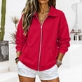 thumbnail image 3 of Full Zip Up Sweatshirt Women No Hood - Oversized Loose Casual Long Sleeve Collared Jacket 2026 Fall Winter Clothes Red,3XL, 3 of 6