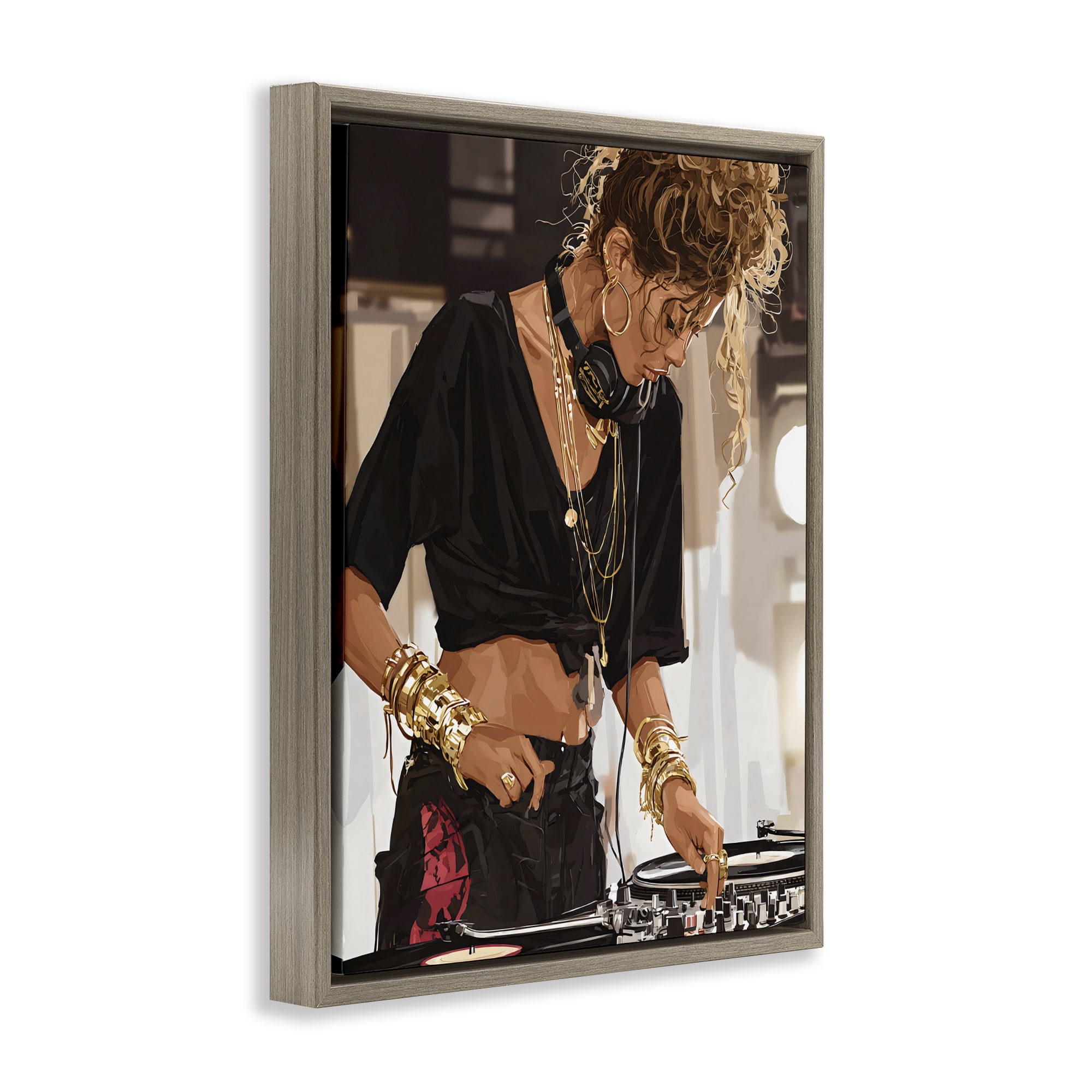 Stupell Industries Speaking Through Music DJ Brown Framed Floater Canvas Wall Art, design by Franklyn Gregory