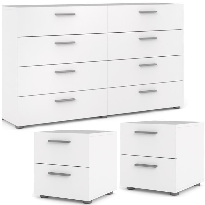 Home Square Scandinavian Look 3 Piece Bedroom Set 8 Drawer Double Dresser and Two Nightstand in