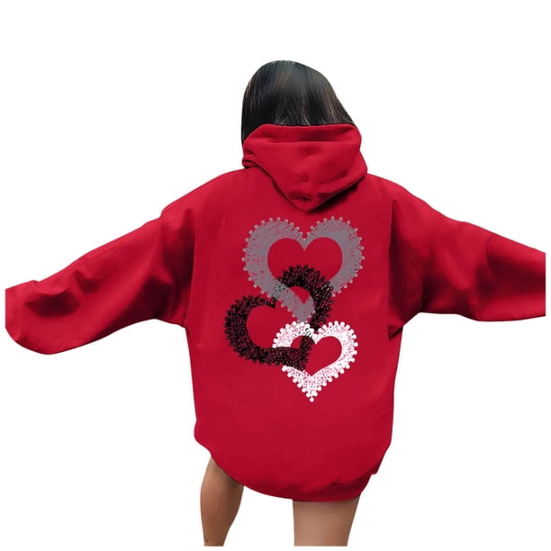 WILLBEST Sudadera Deportiva para Mujer, Estilo Casual, Ideal para El Día de San Valentín Sudadera con Capucha Estampada, Estilo Holgado Mediana