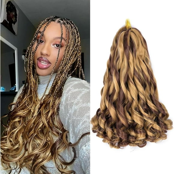 SHILIU-20 Inch French Curl Braiding Hair 8 Packs French Curls Bouncy Braids 100g/Pack Loose Wavy Braiding Hair Blonde Brown French Curly Synthetic Crochet Braid Hair Extensions (20 Inch, P27/33)