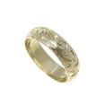 thumbnail image 2 of 14K yellow gold hand engraved Hawaiian plumeria scroll ring diamond cut edge 6mm size 12, 2 of 5