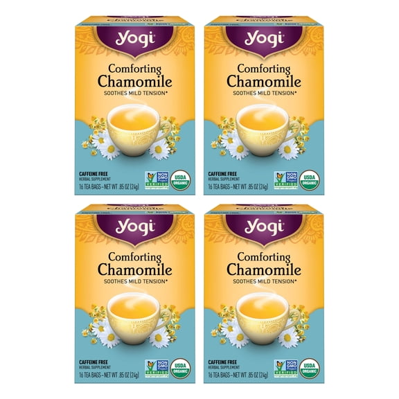 Yogi Tea Comforting Chamomile, Organic Herbal Tea, Wellness Tea Bags, 4 Boxes of 16