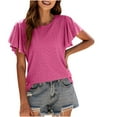 thumbnail image 4 of JUNWELL Hauts d'Été pour Femmes Col Rond Volants Manches Courtes Chemises à Illets Décontractées Coupe Ample Blouses Fluides Tunique Jaune, 4 of 7
